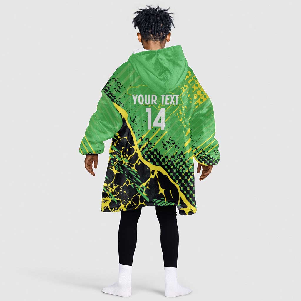 Custom Jamaica Football Kid Wearable Blanket Hoodie Come On Reggae Boyz Red-billed streamertail - African Pride