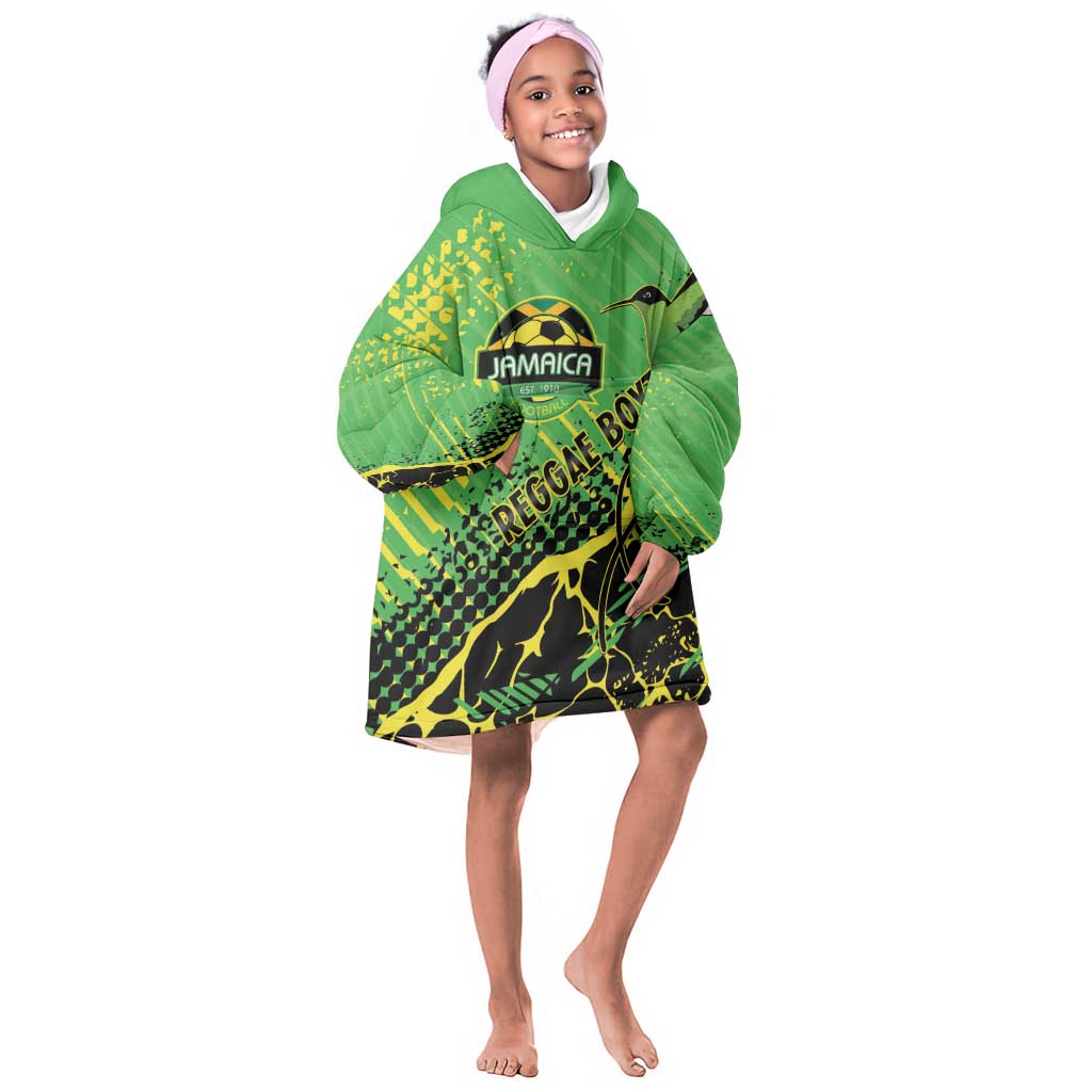 Custom Jamaica Football Kid Wearable Blanket Hoodie Come On Reggae Boyz Red-billed streamertail - African Pride