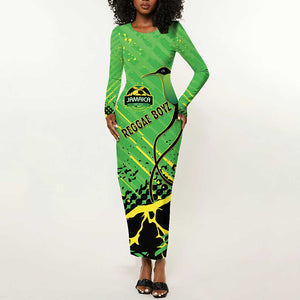 Custom Jamaica Football Long Sleeve Bodycon Dress Come On Reggae Boyz Red-billed streamertail - African Pride