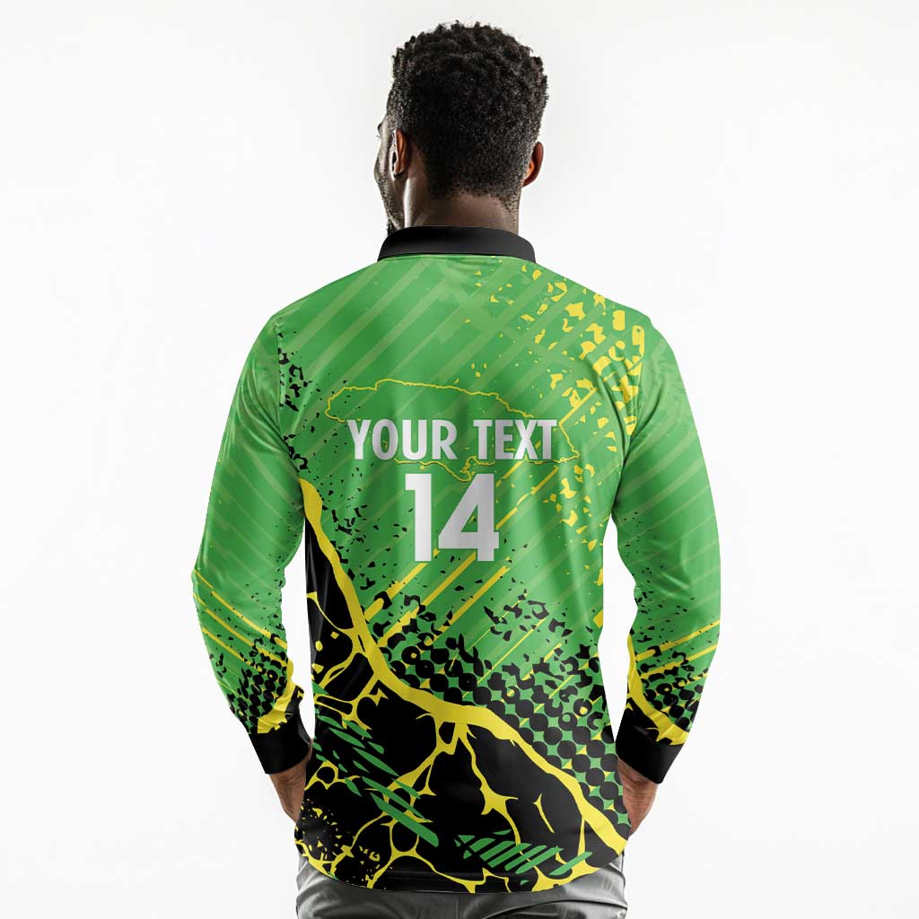 Custom Jamaica Football Long Sleeve Polo Shirt Come On Reggae Boyz Red-billed streamertail - African Pride