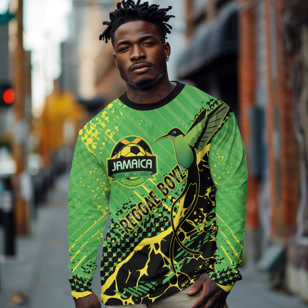 Custom Jamaica Football Long Sleeve Shirt Come On Reggae Boyz Red-billed streamertail - African Pride