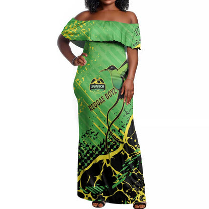 Custom Jamaica Football Off Shoulder Maxi Dress Come On Reggae Boyz Red-billed streamertail - African Pride
