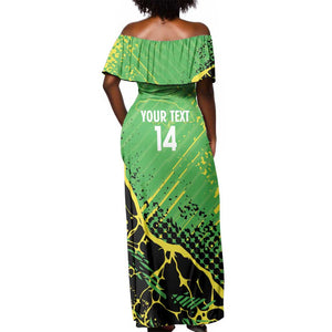 Custom Jamaica Football Off Shoulder Maxi Dress Come On Reggae Boyz Red-billed streamertail - African Pride