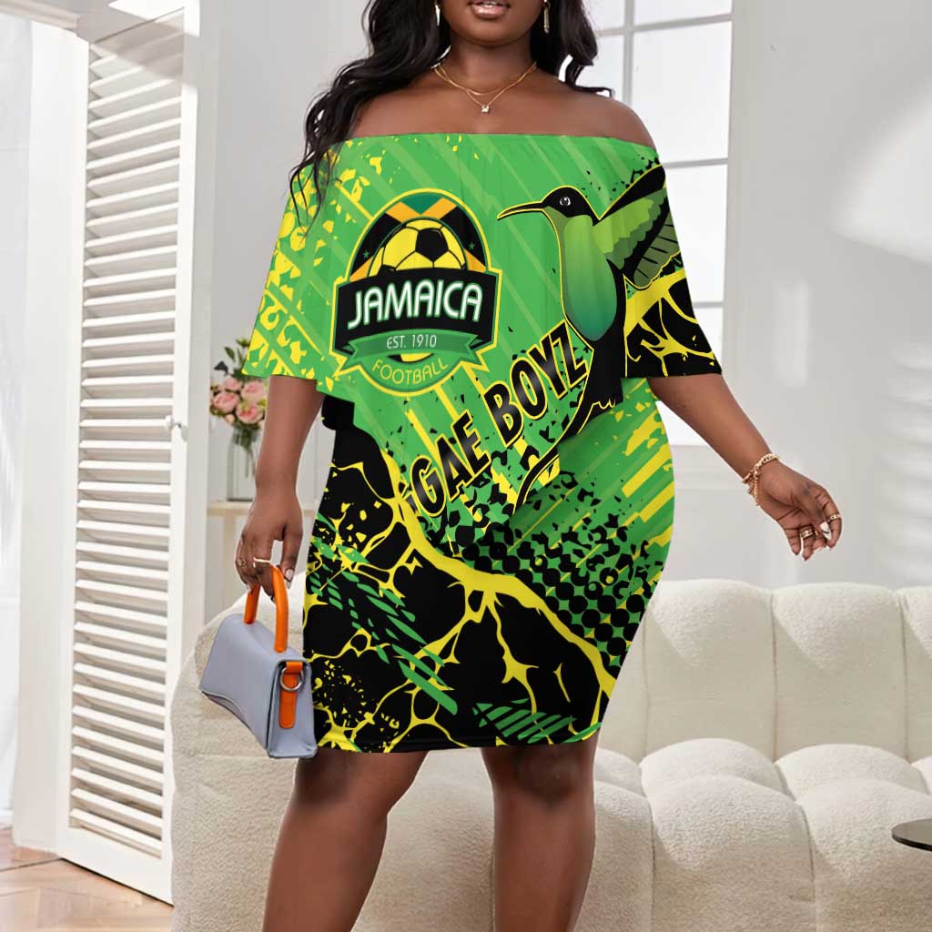 Custom Jamaica Football Off Shoulder Short Dress Come On Reggae Boyz Red-billed streamertail - African Pride