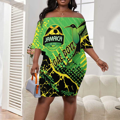 Custom Jamaica Football Off Shoulder Short Dress Come On Reggae Boyz Red-billed streamertail - African Pride