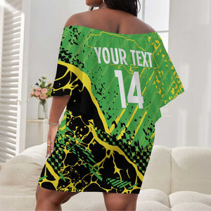 Custom Jamaica Football Off Shoulder Short Dress Come On Reggae Boyz Red-billed streamertail - African Pride