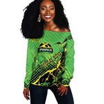 Custom Jamaica Football Off Shoulder Sweater Come On Reggae Boyz Red-billed streamertail - African Pride