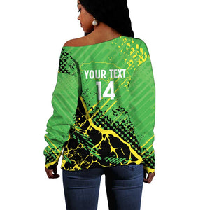 Custom Jamaica Football Off Shoulder Sweater Come On Reggae Boyz Red-billed streamertail - African Pride