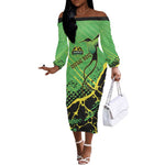 Custom Jamaica Football Off The Shoulder Long Sleeve Dress Come On Reggae Boyz Red-billed streamertail - African Pride