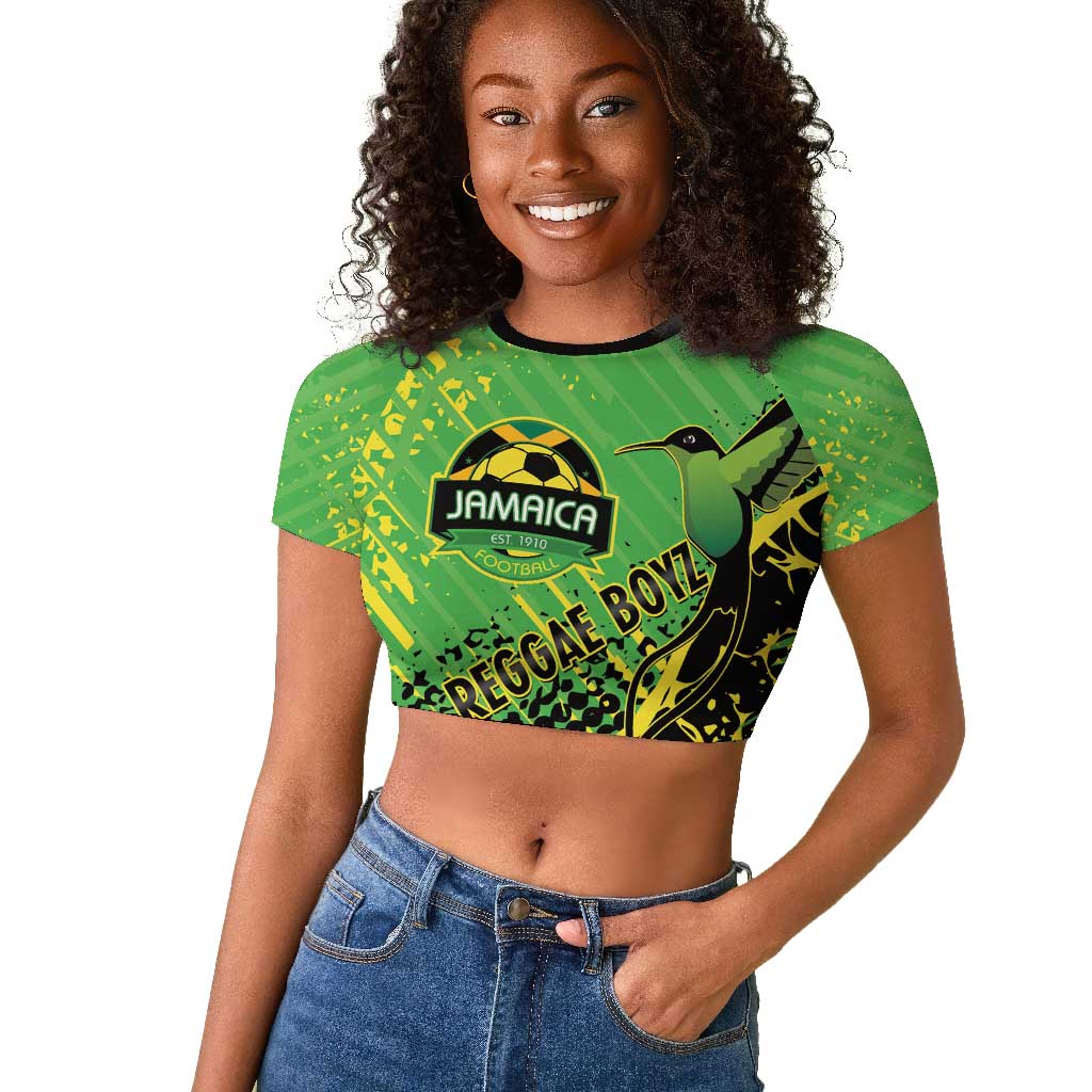 Custom Jamaica Football Raglan Cropped T shirt Come On Reggae Boyz Red-billed streamertail - African Pride