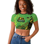 Custom Jamaica Football Raglan Cropped T shirt Come On Reggae Boyz Red-billed streamertail - African Pride