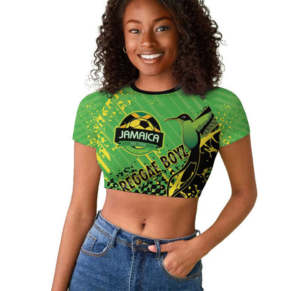 Custom Jamaica Football Raglan Cropped T shirt Come On Reggae Boyz Red-billed streamertail - African Pride