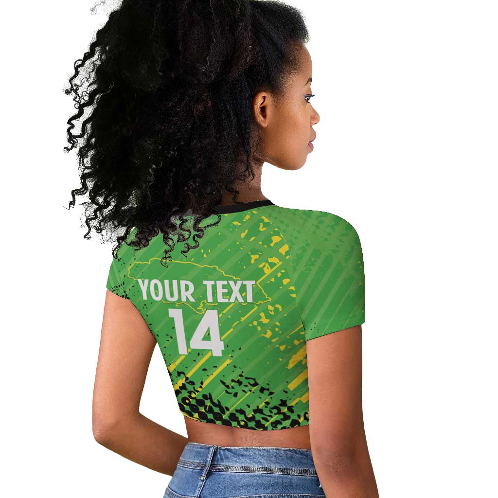 Custom Jamaica Football Raglan Cropped T shirt Come On Reggae Boyz Red-billed streamertail - African Pride