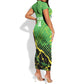Custom Jamaica Football Short Sleeve Bodycon Dress Come On Reggae Boyz Red-billed streamertail - African Pride
