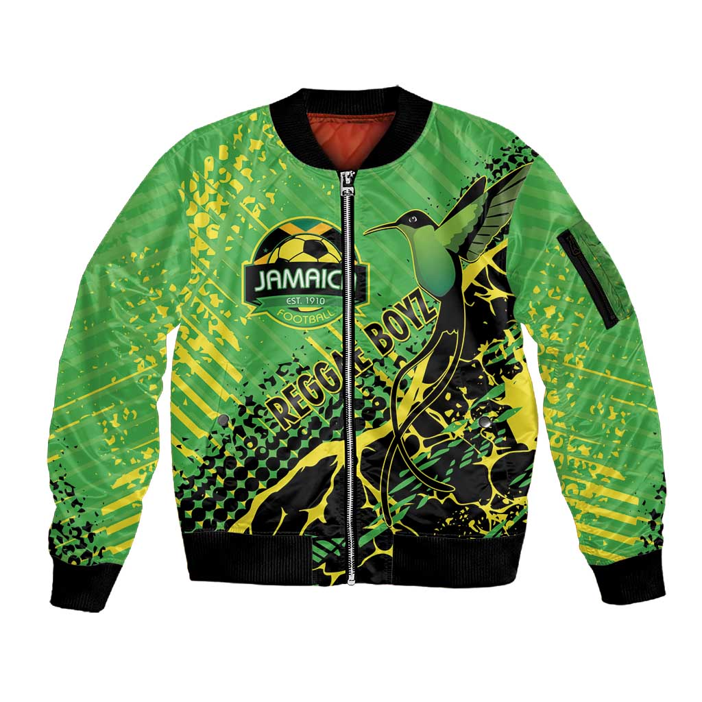 Custom Jamaica Football Sleeve Zip Bomber Jacket Come On Reggae Boyz Red-billed streamertail - African Pride
