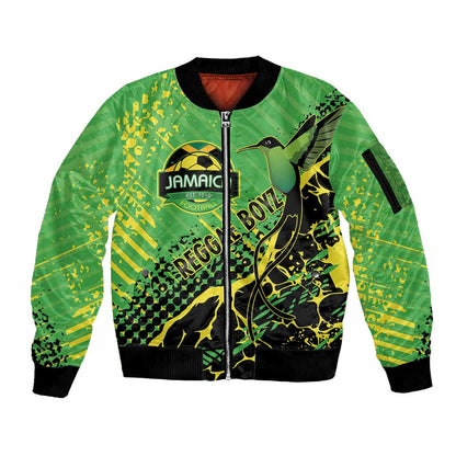 Custom Jamaica Football Sleeve Zip Bomber Jacket Come On Reggae Boyz Red-billed streamertail - African Pride