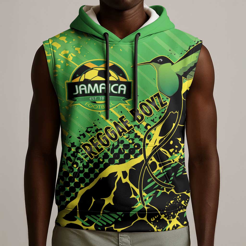 Custom Jamaica Football Sleeveless Hoodie Come On Reggae Boyz Red-billed streamertail - African Pride