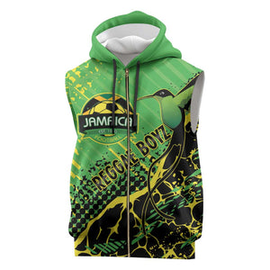 Custom Jamaica Football Sleeveless Zip Hoodie Come On Reggae Boyz Red-billed streamertail - African Pride