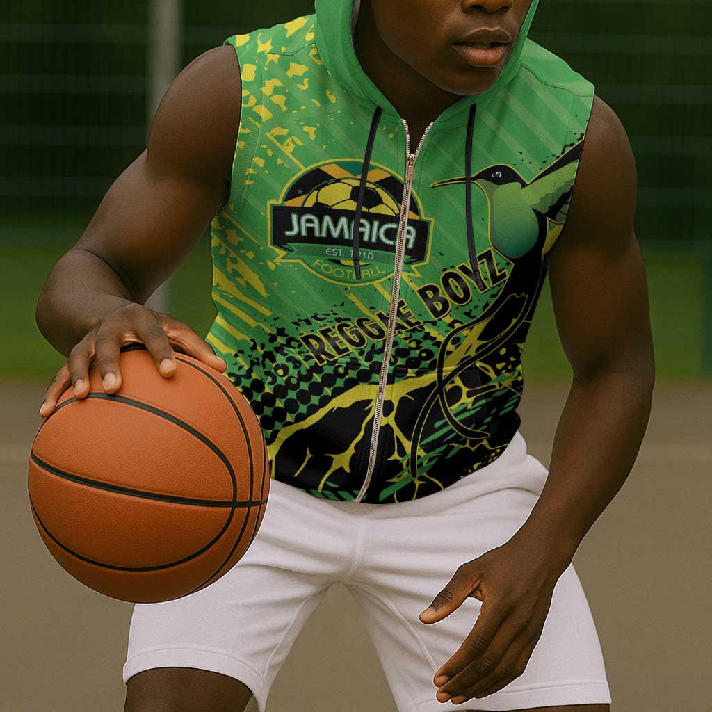 Custom Jamaica Football Sleeveless Zip Hoodie Come On Reggae Boyz Red-billed streamertail - African Pride