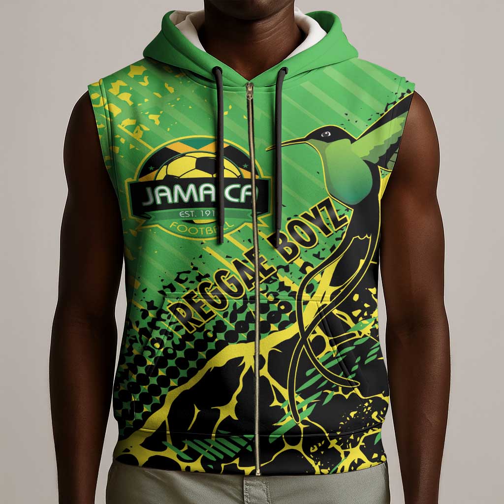 Custom Jamaica Football Sleeveless Zip Hoodie Come On Reggae Boyz Red-billed streamertail - African Pride