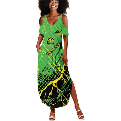 Custom Jamaica Football Summer Maxi Dress Come On Reggae Boyz Red-billed streamertail - African Pride