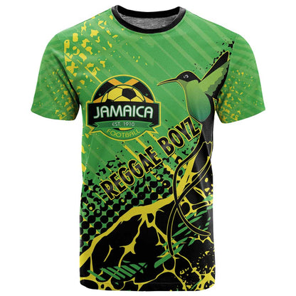 Custom Jamaica Football T shirt Come On Reggae Boyz Red-billed streamertail - African Pride