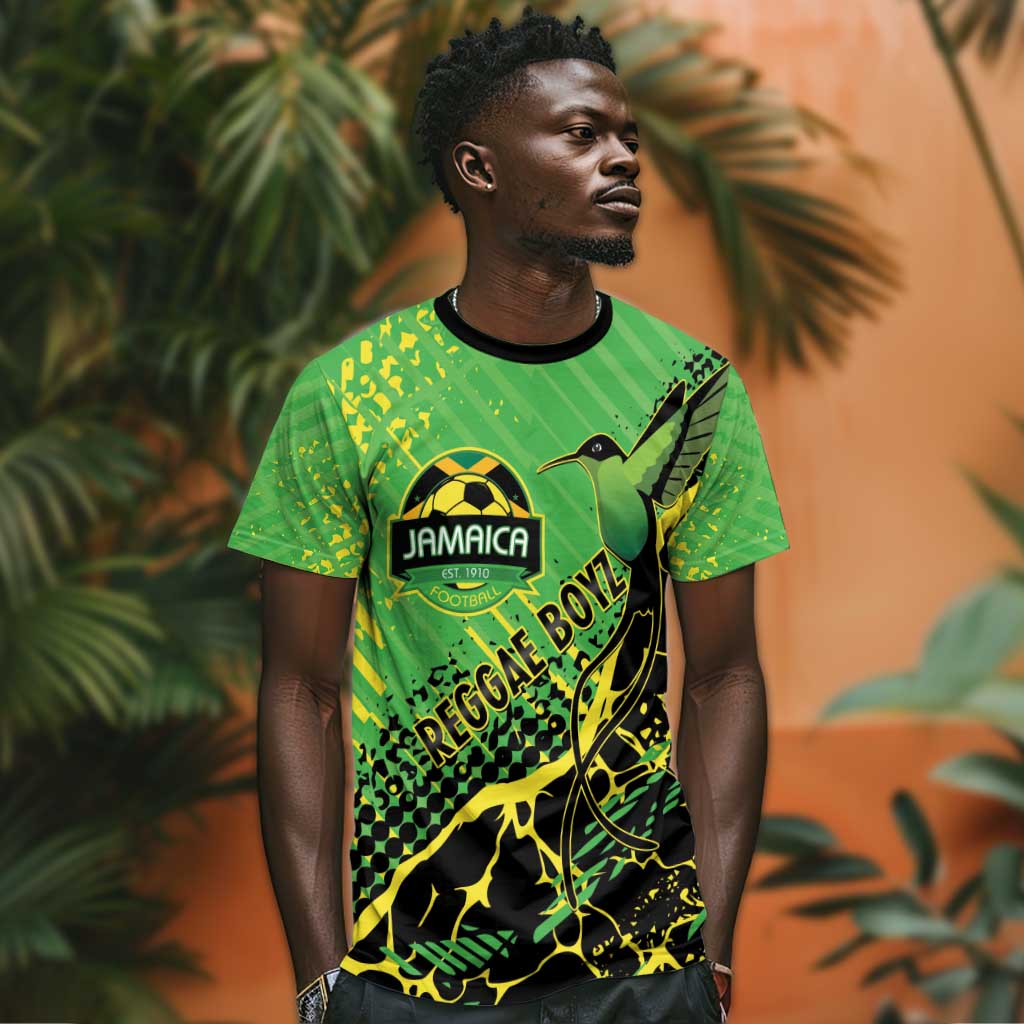 Custom Jamaica Football T shirt Come On Reggae Boyz Red-billed streamertail - African Pride