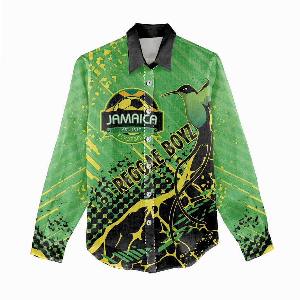 Custom Jamaica Football Women Casual Shirt Come On Reggae Boyz Red-billed streamertail - African Pride