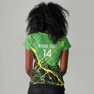 Custom Jamaica Football Women V-Neck T-Shirt Come On Reggae Boyz Red-billed streamertail - African Pride
