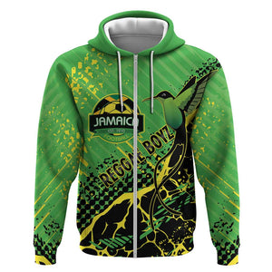Custom Jamaica Football Zip Hoodie Come On Reggae Boyz Red-billed streamertail - African Pride