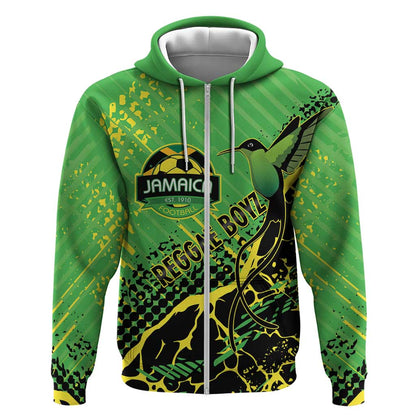 Custom Jamaica Football Zip Hoodie Come On Reggae Boyz Red-billed streamertail - African Pride