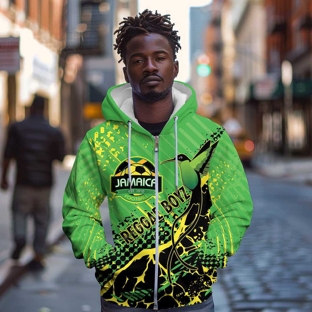 Custom Jamaica Football Zip Hoodie Come On Reggae Boyz Red-billed streamertail - African Pride