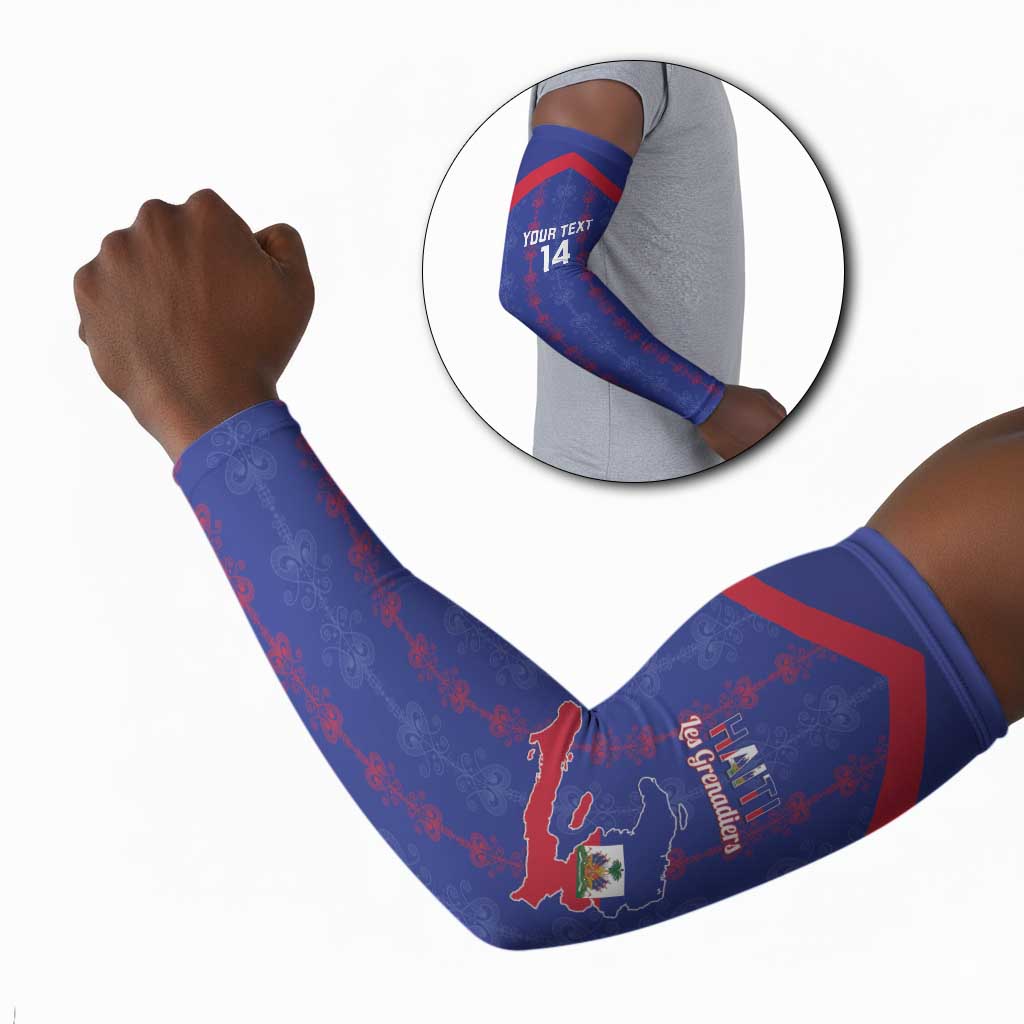Custom Haiti Football Arm Sleeves Les Grenadiers Veve Vodou Blue