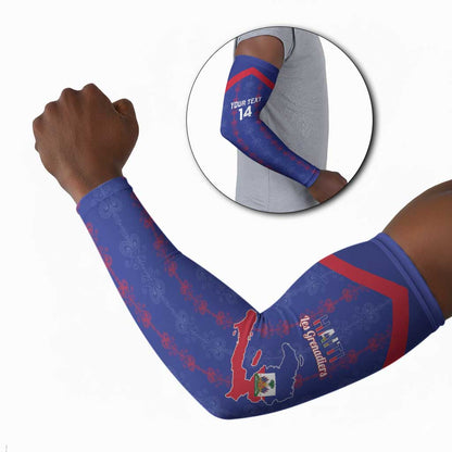 Custom Haiti Football Arm Sleeves Les Grenadiers Veve Vodou Blue