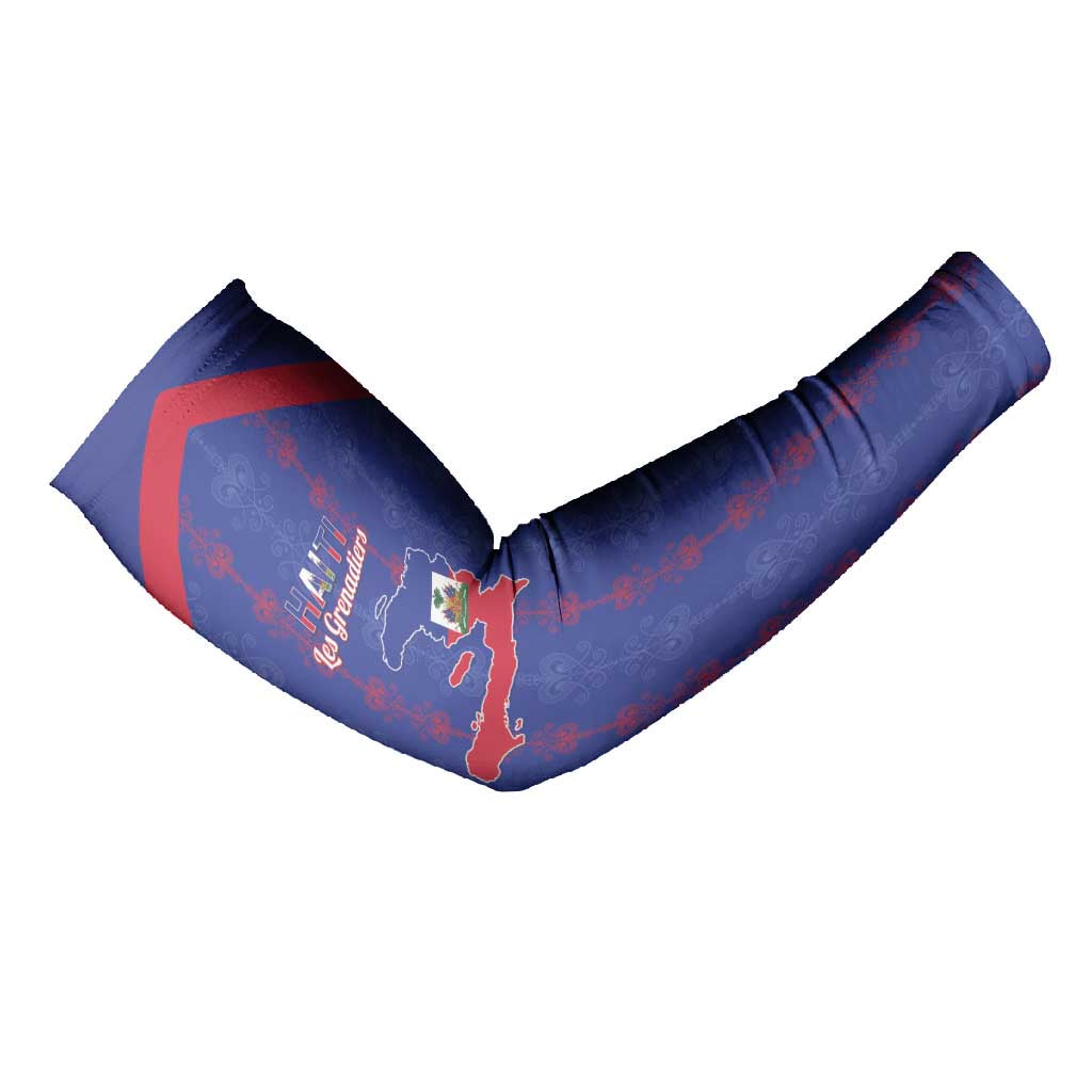 Custom Haiti Football Arm Sleeves Les Grenadiers Veve Vodou Blue