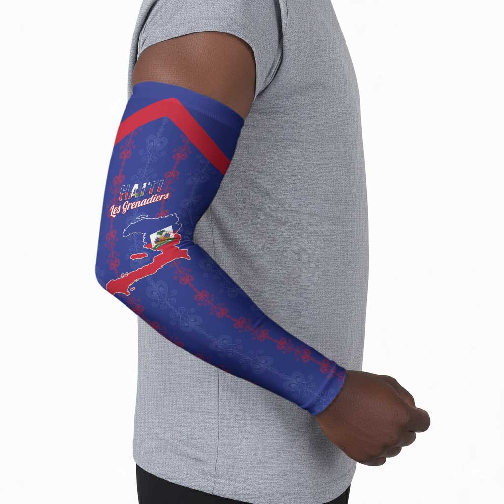 Custom Haiti Football Arm Sleeves Les Grenadiers Veve Vodou Blue