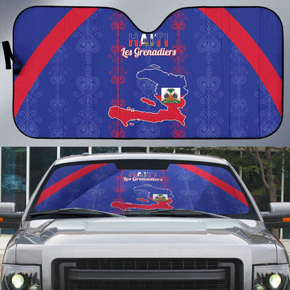 Haiti Football Auto Sun Shade Les Grenadiers Veve Vodou Blue
