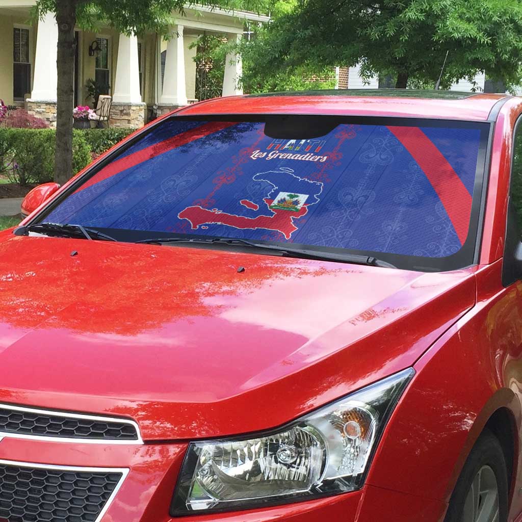 Haiti Football Auto Sun Shade Les Grenadiers Veve Vodou Blue