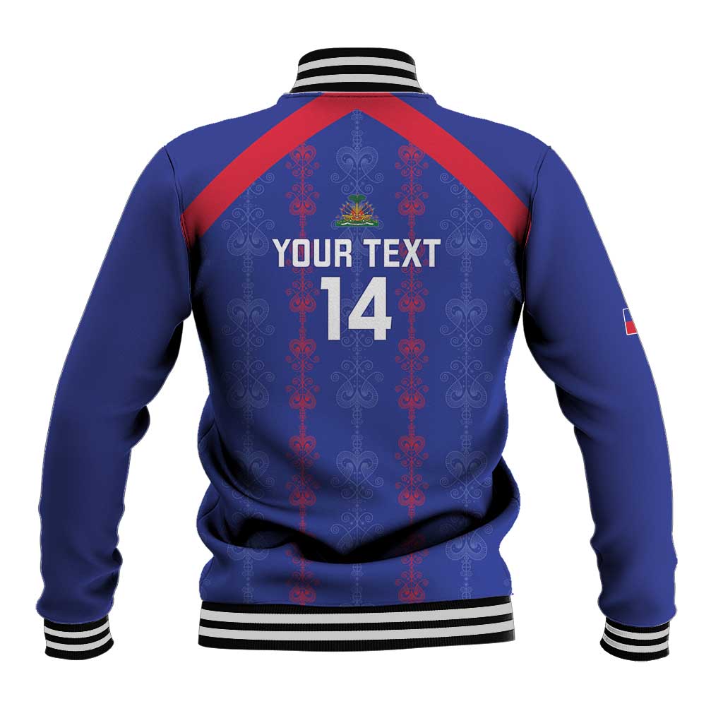 Custom Haiti Football Baseball Jacket Les Grenadiers Veve Vodou Blue - African Pride