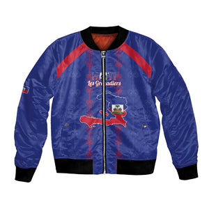 Custom Haiti Football Bomber Jacket Les Grenadiers Veve Vodou Blue - African Pride