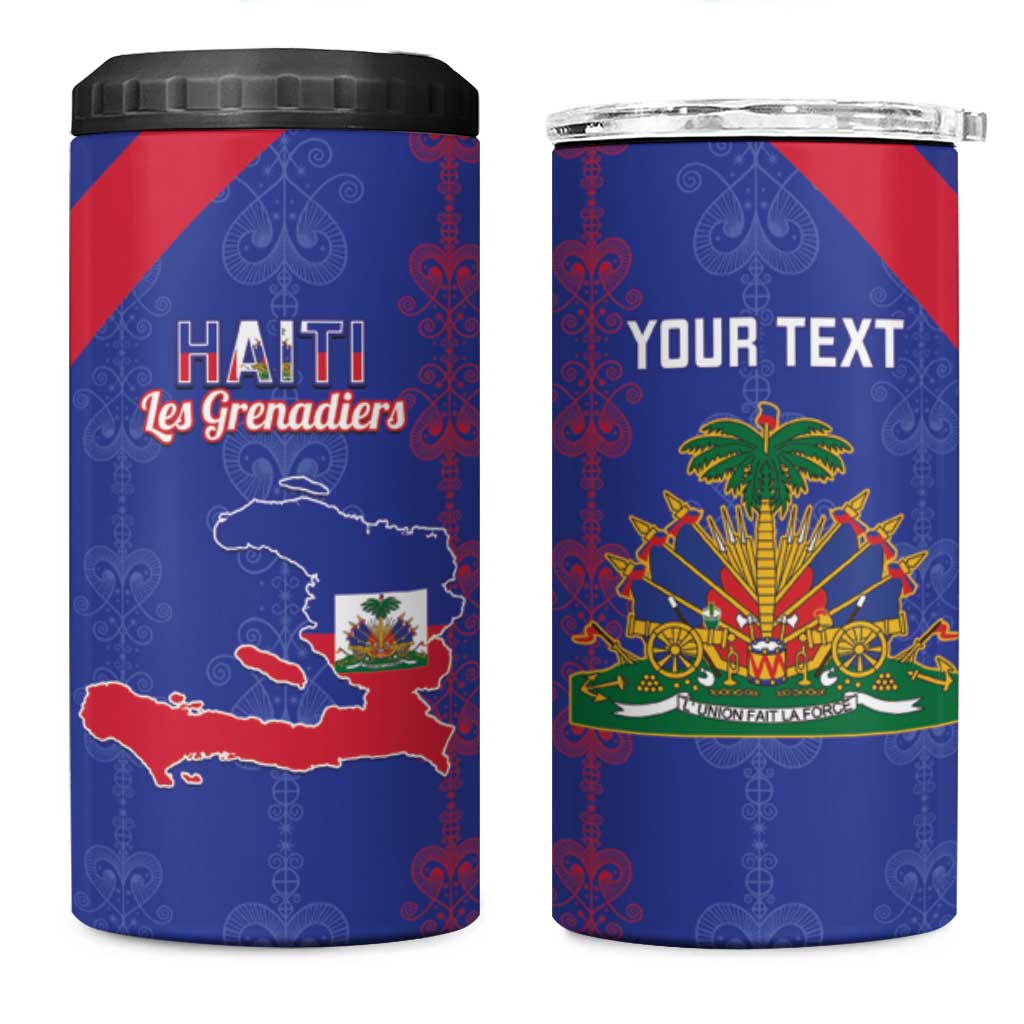 Custom Haiti Football 4 in 1 Can Cooler Tumbler Les Grenadiers Veve Vodou Blue - African Pride