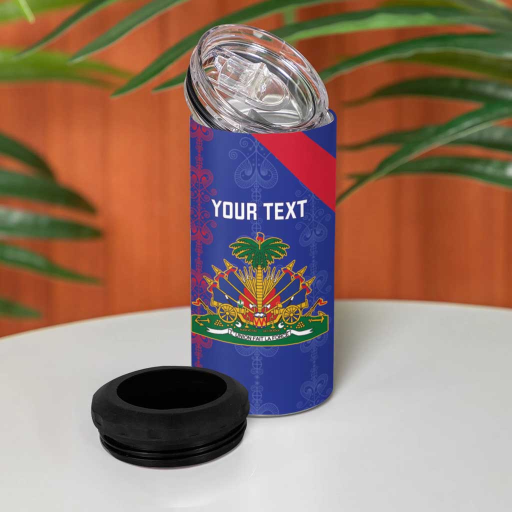 Custom Haiti Football 4 in 1 Can Cooler Tumbler Les Grenadiers Veve Vodou Blue - African Pride