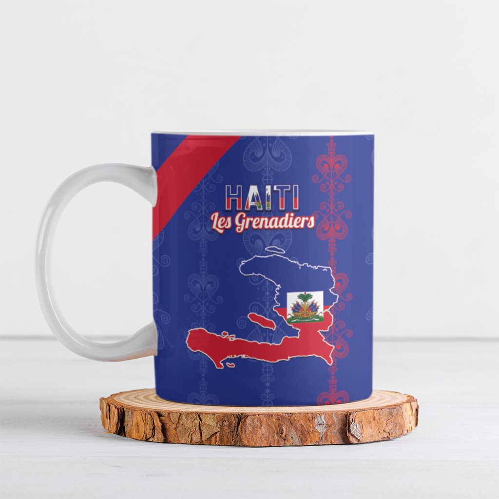 Custom Haiti Football Ceramic Mug Les Grenadiers Veve Vodou Blue