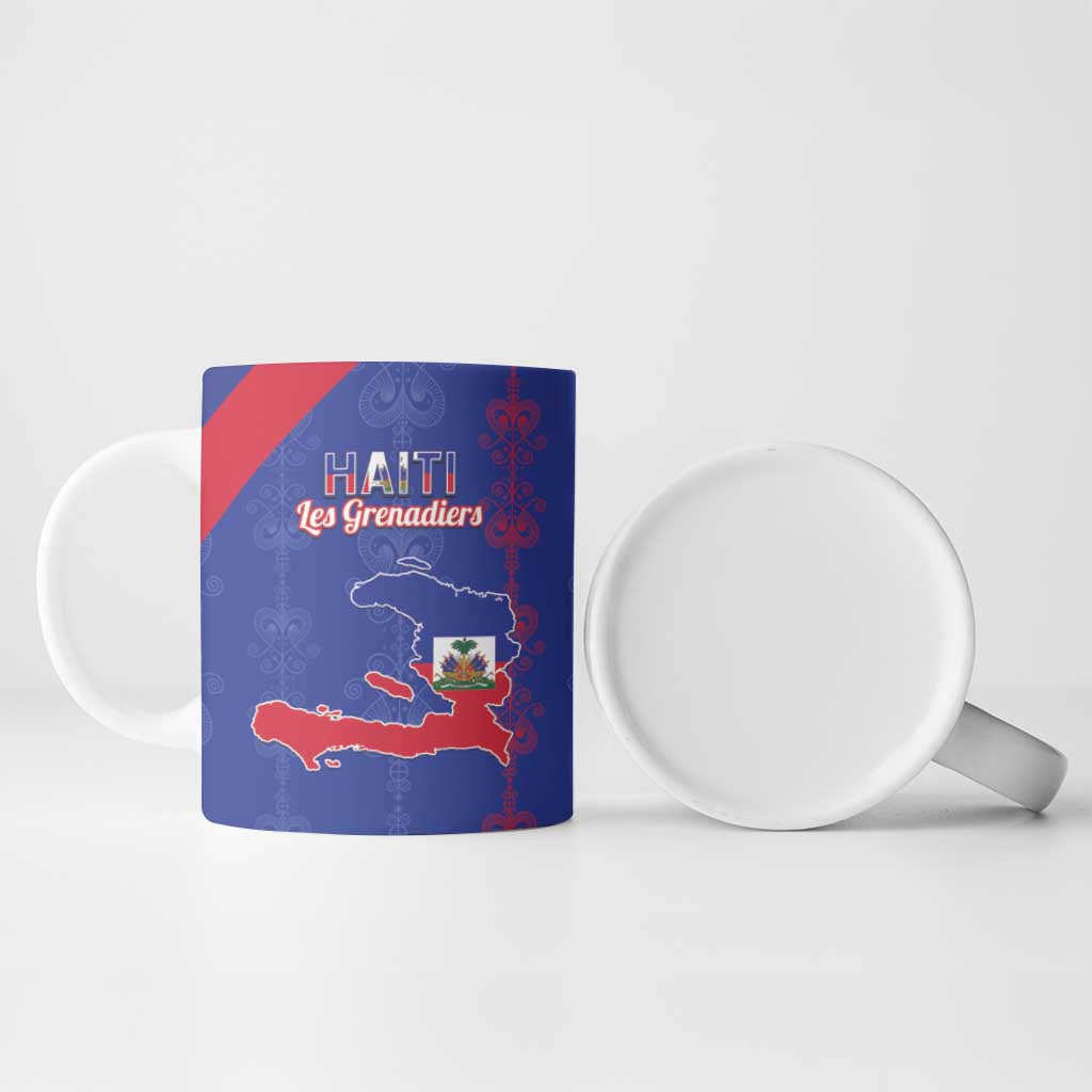 Custom Haiti Football Ceramic Mug Les Grenadiers Veve Vodou Blue
