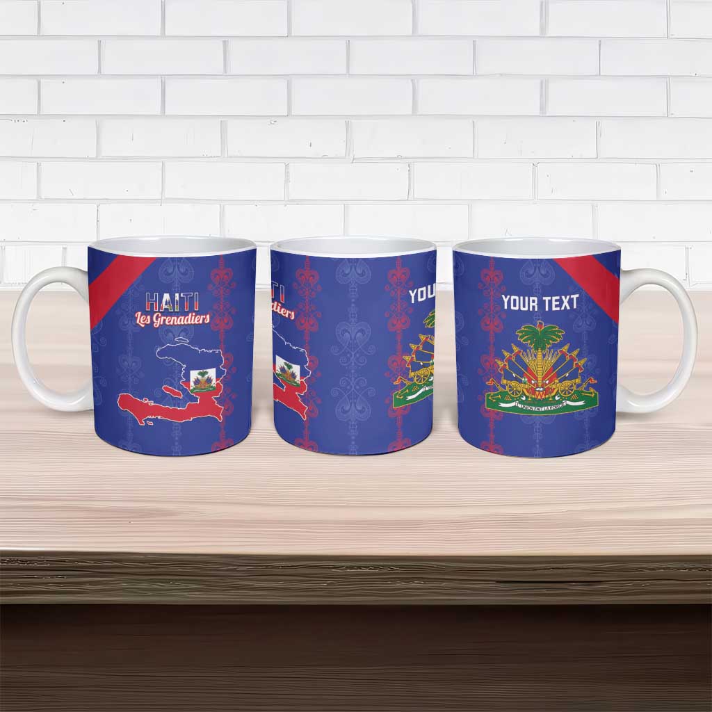 Custom Haiti Football Ceramic Mug Les Grenadiers Veve Vodou Blue