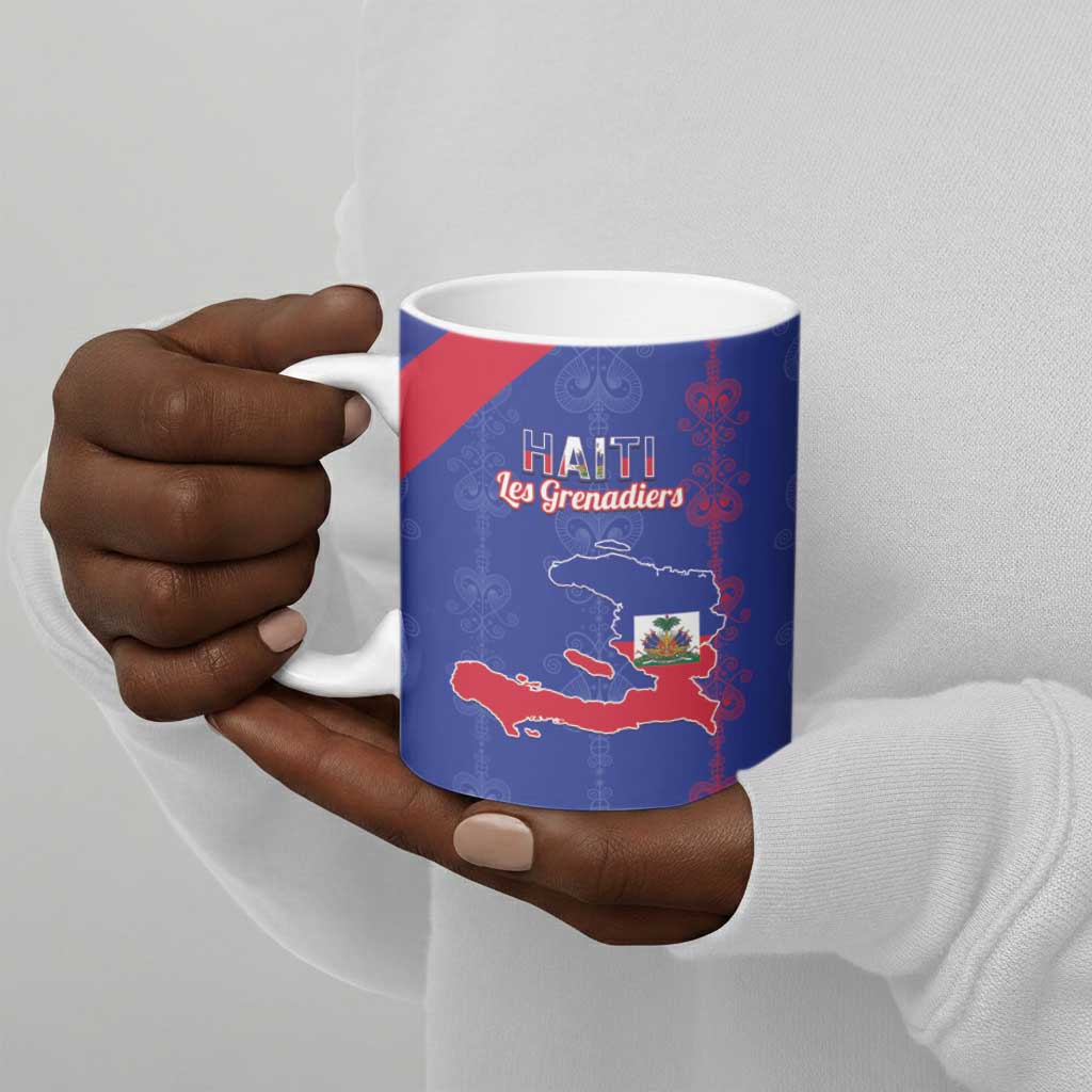 Custom Haiti Football Ceramic Mug Les Grenadiers Veve Vodou Blue