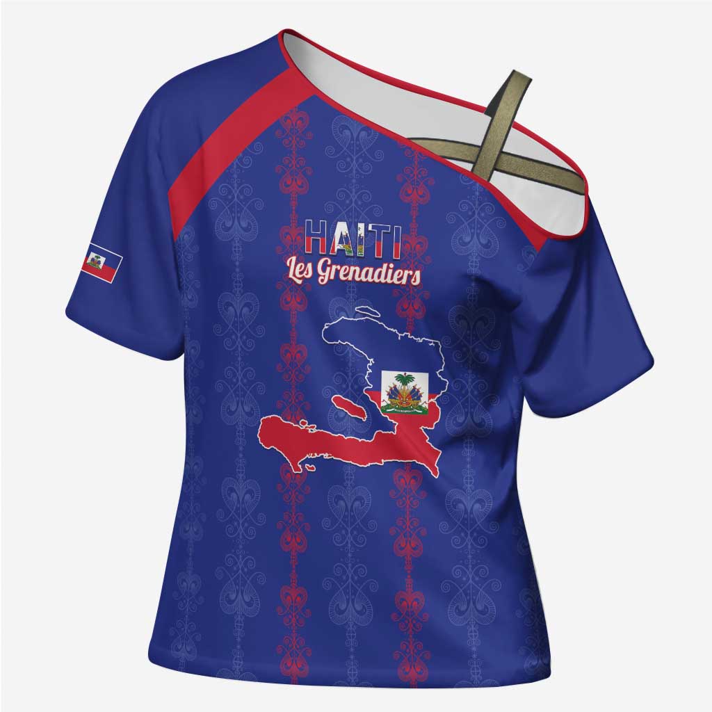 Custom Haiti Football Cross Shoulder Shirt Les Grenadiers Veve Vodou Blue