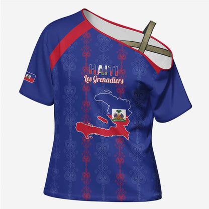 Custom Haiti Football Cross Shoulder Shirt Les Grenadiers Veve Vodou Blue
