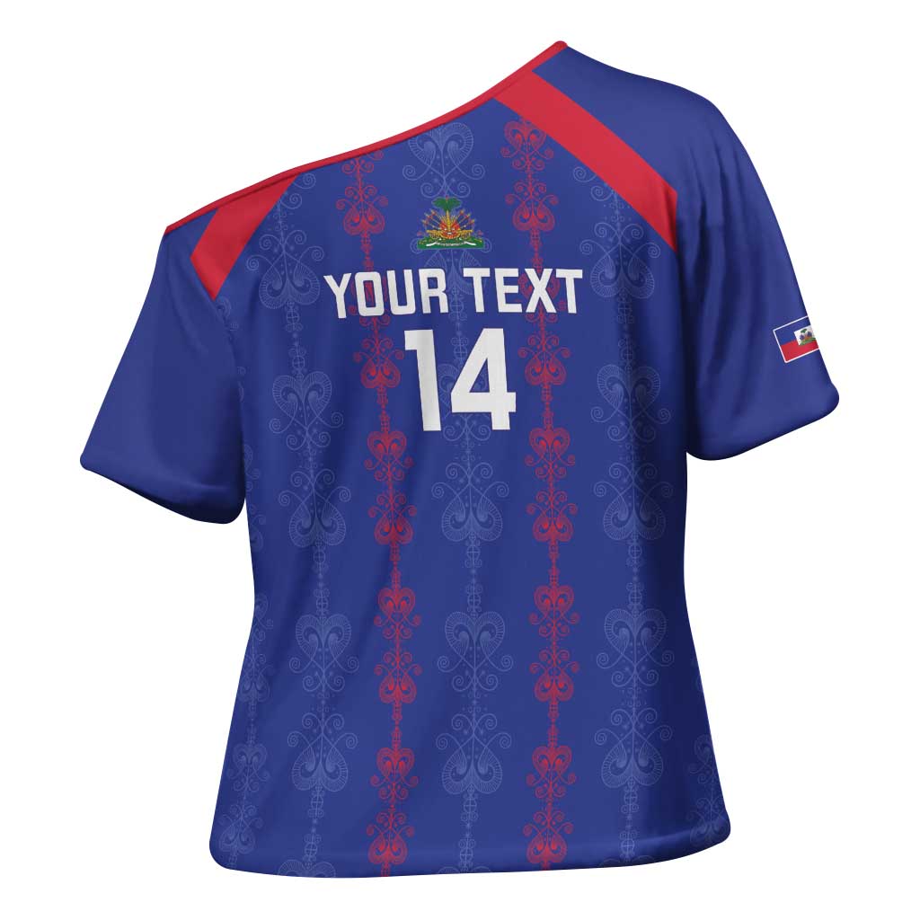 Custom Haiti Football Cross Shoulder Shirt Les Grenadiers Veve Vodou Blue