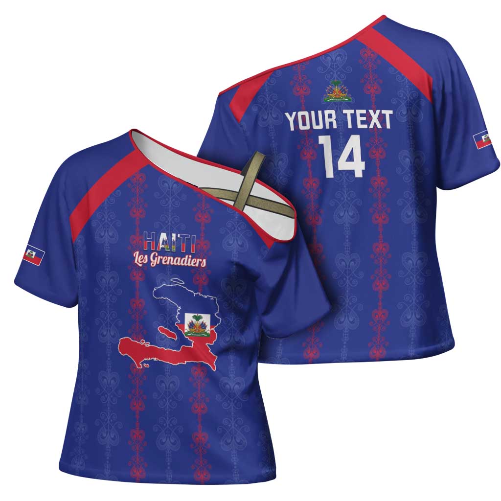 Custom Haiti Football Cross Shoulder Shirt Les Grenadiers Veve Vodou Blue